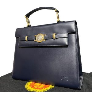 【極美品✨】ヴェルサーチ サンバースト ハンドバッグ レザー ダークネイビー